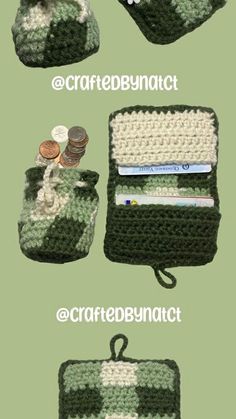 three crocheted purses with money in them