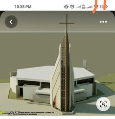 an architectural rendering of a church with a cross on top