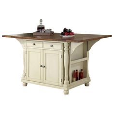 a kitchen island with two drawers and an open shelf