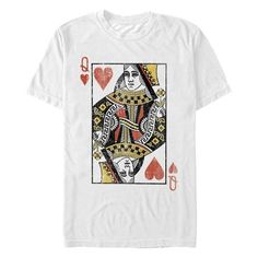 The Lost Gods Queen of Hearts Men's Graphic T-Shirt always has a winning hand! A distressed print of the Queen of Hearts turns this awesome men's white tee into a wearable playing card that is perfect for Poker night or a game night with friends! Dress to win with this vintage Las Vegas-inspired Queen of Hearts design that will have you winning hearts and looking like royalty all day long! Size: 2XL.  Gender: male.  Age Group: adult. White Tee Men, Jack Of Spades, Diamond Graphic, Friends Dress, King Of Spades, Men's Graphic Tees, The Queen Of Hearts, Poker Night, Hearts Design