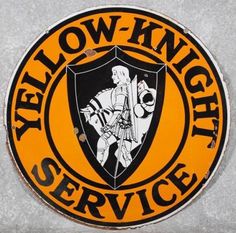 the yellow knight service logo is shown on an orange and black circular sticker that says,