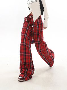 【23s December.】Christmas Red Plaid Casual Drawstring Sweatpants ArtsKoreanMan December Christmas, Drawstring Sweatpants, Christmas Red, Red Plaid, Try On, Sweatpants, Size Chart, Plaid, Christmas