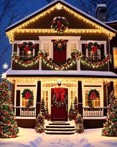 Christmas Esthetics, Christmas Lights Outside House Ideas, American Christmas Decorations, Flying Reindeer, Christmas House Lights, American Christmas