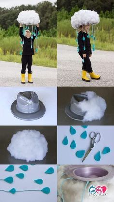 a collage of photos showing how to make fluffy clouds