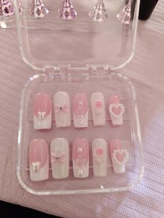 super girly press on nails pink with charms! Press On Nails Pink, Press On, Acrylic Press On Nails, Nails Pink, Sweet 16, Stylish Nails, Pink Nails, Makeup Cosmetics, Nail Ideas