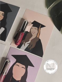 four graduation cards with the same drawing on them