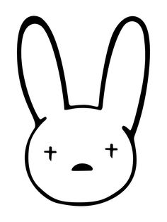 a black and white drawing of a bunny face with crosses on it's ears