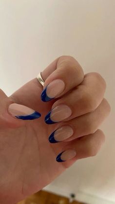 Rounded Acrylic Nails, Dark Blue Nails, Navy Nails, Almond Acrylic Nails, Cute Gel Nails, Blue Nail, Xmas Nails