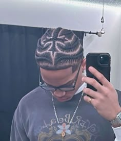 Prom Men Hairstyles, Cornrolls Men, Corn Rolls For Men, Chrome Heart Cornrows, Mens Braids Designs, Cornrows Men Design, Chrome Heart Braids Men, Cross Cornrow Braids, Star Braids Men