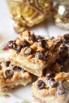 chocolate chip cookie bars stacked on top of each other