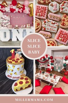 a collage of pictures with different cakes and decorations for a baby's first birthday