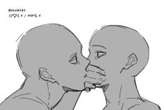 two people kissing each other with their faces drawn in black and white, one man has his head turned to the side