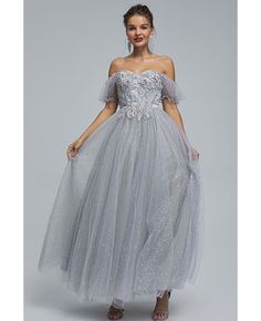 Best 11% off now! Buy elegant grey a line maxi sequin prom dress off shoulder at affordable price online. Free shipping and pro custom service since 2009. Prom Dresses Princess, Off Shoulder Prom Dresses, Off Shoulder Tulle, Prom Dresses Sparkly, Dress Quinceanera, Sparkly Prom Dresses, Princess Prom Dresses, Floral Prom Dresses, Dresses Princess