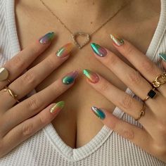 Nails August 2024, August Nails Ideas 2024, August 2024 Nails, Nails And Rings, Multicolored Nails, Pastel Nails, Minimalist Nails, Nail Art Ideas, Fire Nails