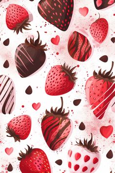 strawberries and chocolate hearts on a white background