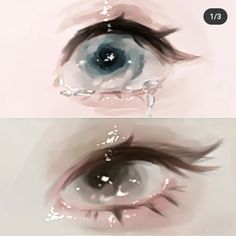 two different pictures of an eye with tears