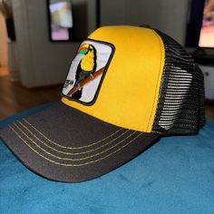 New Men’s Trucker Cap Casual Yellow Baseball Cap For Outdoor, Casual Yellow Trucker Hat For Outdoor, Yellow Trucker Hat With Flat Bill, Yellow Casual Trucker Hat For Sports, Yellow Trucker Hat For Outdoor, Yellow Trucker Hat For Sports, Retro Yellow Trucker Hat, Yellow Casual Snapback Hat, Yellow Retro Trucker Hat