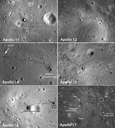 four different views of the moon, with names and numbers on each side in black and white