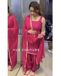 Fushia Pink Georgette Designer Salwar Kameez Suit Punjabi Patiala Suit shalwar Kurta Dupatta Custom Stitched for plus size Women Suit Punjabi Patiala, Kurti Suit, Suit Punjabi, Sleeveless Blouse Designs, Churidar Designs