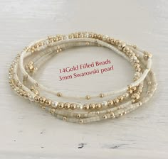 Gold Beads Bracelet, Beads For Bracelets, Gold Bead Bracelets, Stackable Bracelets, Swarovski Pearls, Etsy Jewelry, Gold Filled Jewelry, Bracelet Stack