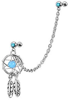 PRICES MAY VARY. STYLE: Chain Linked Gemmed Double Cartilage Barbells with Dangling Dream Catcher Charm MATERIAL: 316L surgical steel and cubic zirconia crystals GAUGE/BAR THICKNESS: 16GA (1.2mm) BARBELL LENGTH: 1/4" (6mm) AVAILABLE IN: clear or aqua Jewlery Tattoo, Marvel Outfits, Crystal Gauges, Cartilage Chain, Double Cartilage, Different Ear Piercings, Double Cartilage Piercing, Earring Cartilage, Cartilage Stud