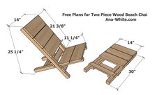 the plans for two piece wood bench and chair are shown in three different sizes, with measurements