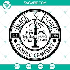 the black flame candle company logo is shown on a white and green background with stars