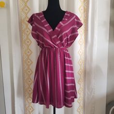 Nwot Monteau Magenta Purple Dress Size L Mini V-Neck Ruched, Ruffles, Frills & Ruffles 100% Polyester Note: Measurements Provided Are Of The Product When Laid Flat, Not Body Measurements. Waist: 13"(The Waist Is Elastic And Stretchy. Waist Stretches To 20") Pit To Pit: 14" 33.0" Length Lined V-neck Sundress, Striped V-neck Sundress, Striped V-neck Lined Dresses, Purple V-neck Lined Dress, Frills And Ruffles, Body Measurements, Purple Dress, No Frills, Ruffles