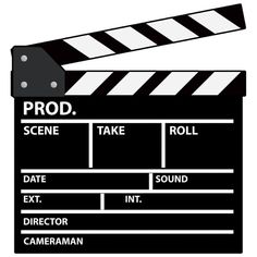 a black and white movie clapper with the word prod on it's side