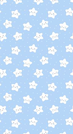 a blue background with white clouds and stars in the shape of cats on it's face