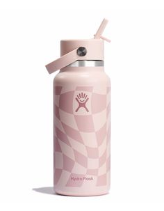 the hydro flask water bottle is pink and white