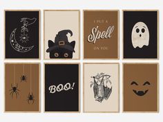 six halloween cards with different designs on them