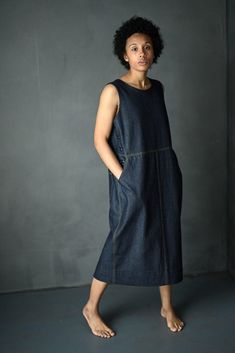 A classic pinafore for work and play. With a buttoned side fastening, side and back pockets. Make it long with a back split or short just below the knee. Accentuate the detailing with contrast top stitching or keep it simple with matching thread. Skill level – experienced. This is a multi-size PDF pattern including sizes 6 – 18. All seam allowances are 1.5cm unless stated otherwise and are included in the pattern. We would suggest using the following fabrics – 8-12oz denim, cotton twill or canva Pinafore Pattern, Merchant Mills, Merchant And Mills, Jumper Patterns, Contrast Top, Dress Making Patterns, Sewing Blogs, Dress Sewing Pattern, Keep It Simple