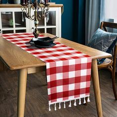 PRICES MAY VARY. Red and White Gingham Table Runner ★ WHAT YOU GET ★: 1 pcs Red and White Buffalo Plaid checked table runner with 14x72-Inch, appropriate for a table that can seat 4-6 people. ★ BEST QUALITY OF TABLE RUNNER★:Red And White Gingham Table Runner is made of high quality durable polyester cotton gingham material,soft and resistant to dirt. The ending of Plaid table runner are design with rustic and beautiful tassels The design exquisite appearance workmanship, not easily loose thread. Checker Table, White Farmhouse Decor, Rehearsal Dinner Gift, Plaid Table Runner, Buffalo Plaid Table Runner, Farmhouse Tablecloths, Coffee Table Runner, Thanksgiving Table Runner