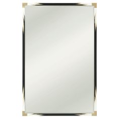 an art deco style mirror with black and gold trimmings on the edges, in front of a white background