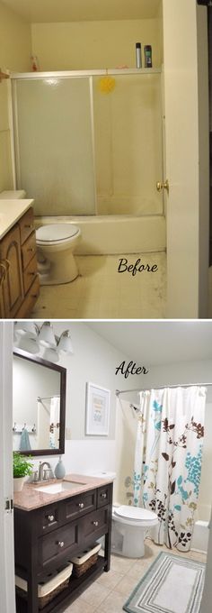 before and after pictures of a bathroom remodel