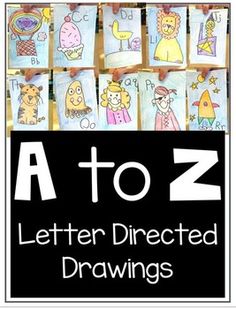 a to z letter directed drawings with pictures of children's faces and letters on them