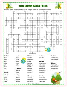 an earth word fill in with the words and pictures to help kids learn how to read