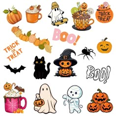 a collection of halloween stickers on a white background