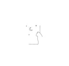 a line drawing of a cat looking at the moon