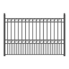 an iron fence with balls on the top and bottom bars, in front of a white background