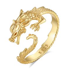 PRICES MAY VARY. 925 Sterling Silver Ring- Crafted from 925 silver, this ring showcases exceptional craftsmanship and durability. The silver material ensures long-lasting beauty and elegance. Personalized Ring - The dragon is a symbol of strength, power, and good fortune. Wearing this dragon ring not only adds a touch of mythical allure to your style but also represents your inner strength and resilience. Open Ring - It can be easily adjusted to fit different finger sizes, providing flexibility Chinese Dragon Jewelry, Goth Rings, Goth Ring, Norse Jewelry, Open Rings, Chinese Jewelry, Dragon Ring, Gold Dragon, Dragon Jewelry