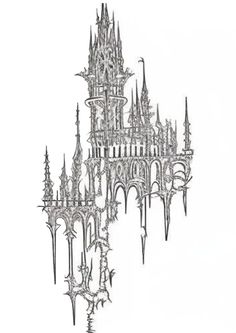 a drawing of a castle made out of many spires