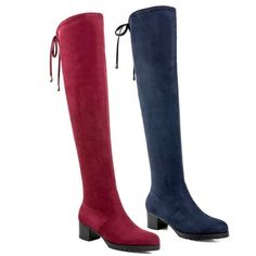 Ultra-tall over-the-knee slouch boots constructed of faux suede exterior. Half-length side zipper closure, assisted by lace at calf circumference. For female adult. Size: 9.  Color: Red. Womens High Boots, Slouch Boots, Knee High Heels, Boots Suede, Slouched Boots, Navy Shoes, How To Stretch Boots, Womens Knee High Boots, Boots Fall