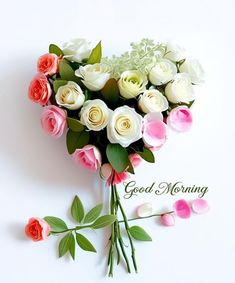 a bouquet of flowers with the words good morning on it