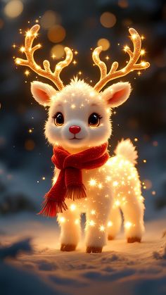 a cute little deer with glowing lights on it's antlers