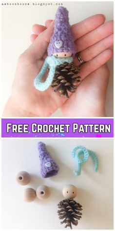 crochet pine cone gnome pattern with text overlay