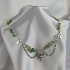 Fairy, Sun and Stars Aventurine Necklace - AtPerry's Healing Crystals Necklace Fairycore, Green Cottagecore, Homemade Necklaces, Necklace Chain Types, Fairycore Aesthetic, Aventurine Necklace, Fairy Jewelry, Fairy Necklace, Sun And Stars