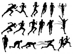 silhouettes of people running and jogging in various poses, including the man's body