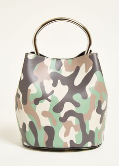 Trendy Camo Faux Leather Bucket Bag Top Handle Jean Handbag Camo Purse, Bags Cheap, Cheap Purses, Printed Handbags, Cheap Bags, Black Love Art, Leather Bucket Bag, Ashley Stewart, Leather Bucket